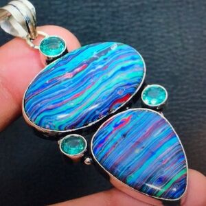 Calsilica Blue Topaz Stamped 925 Sterling Silver Necklace